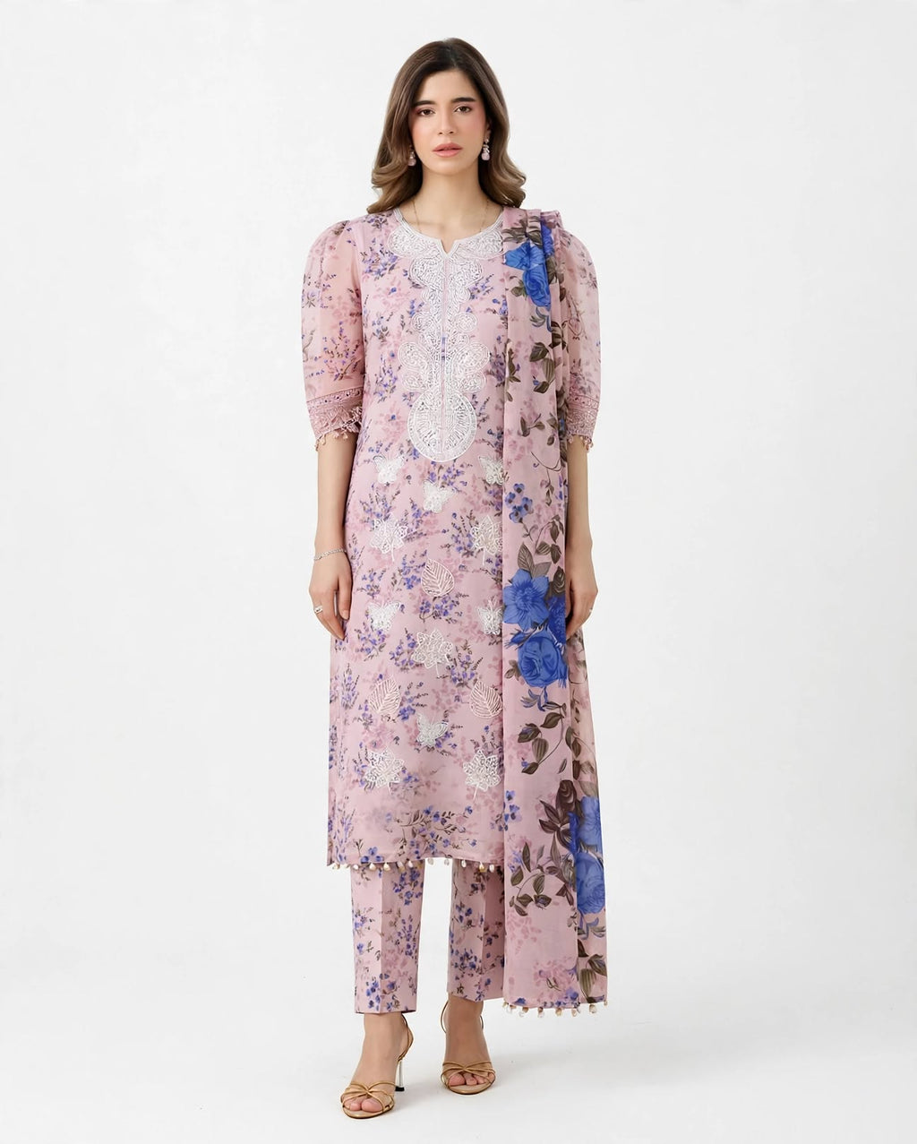 Baby Pink pe White Embroidery - Bohat Hi Nazuk Jora