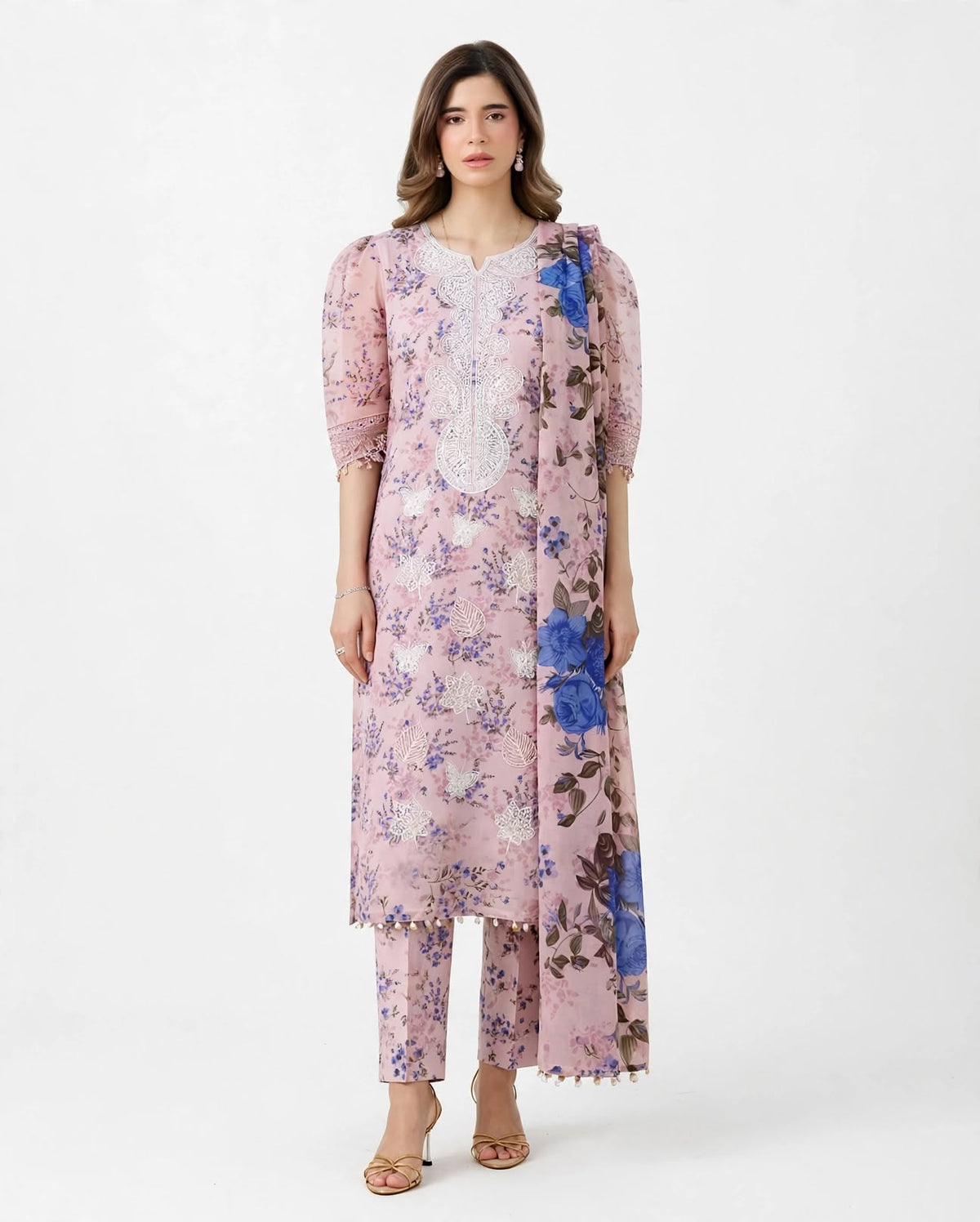 Baby Pink pe White Embroidery - Bohat Hi Nazuk Jora
