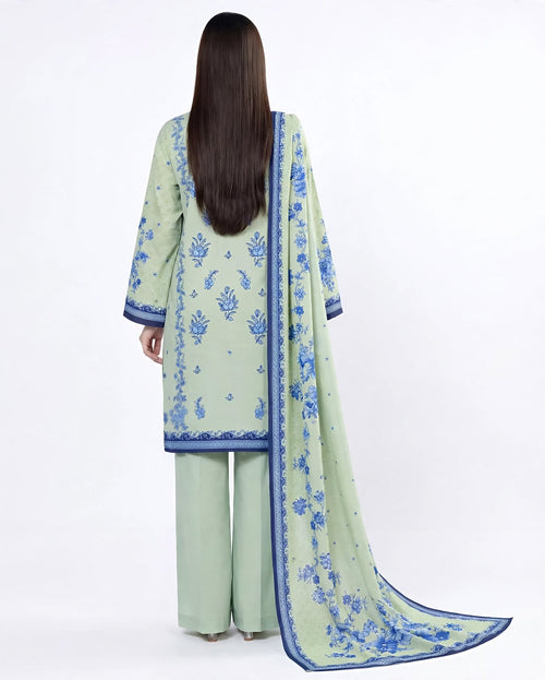 Cool & Classy - Light Green Linen with Blue Embroidery